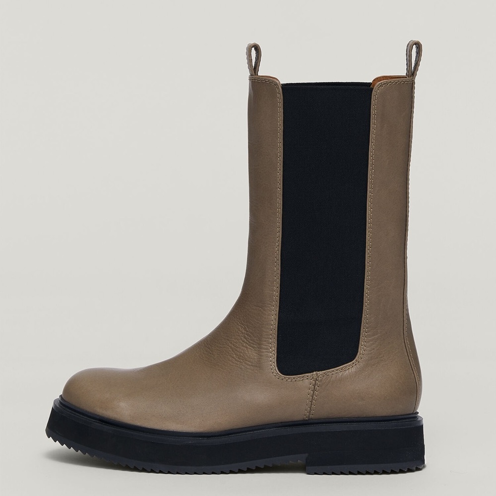 Joseph Taupe Leather Chelsea Ankle Boots with Black Elastic